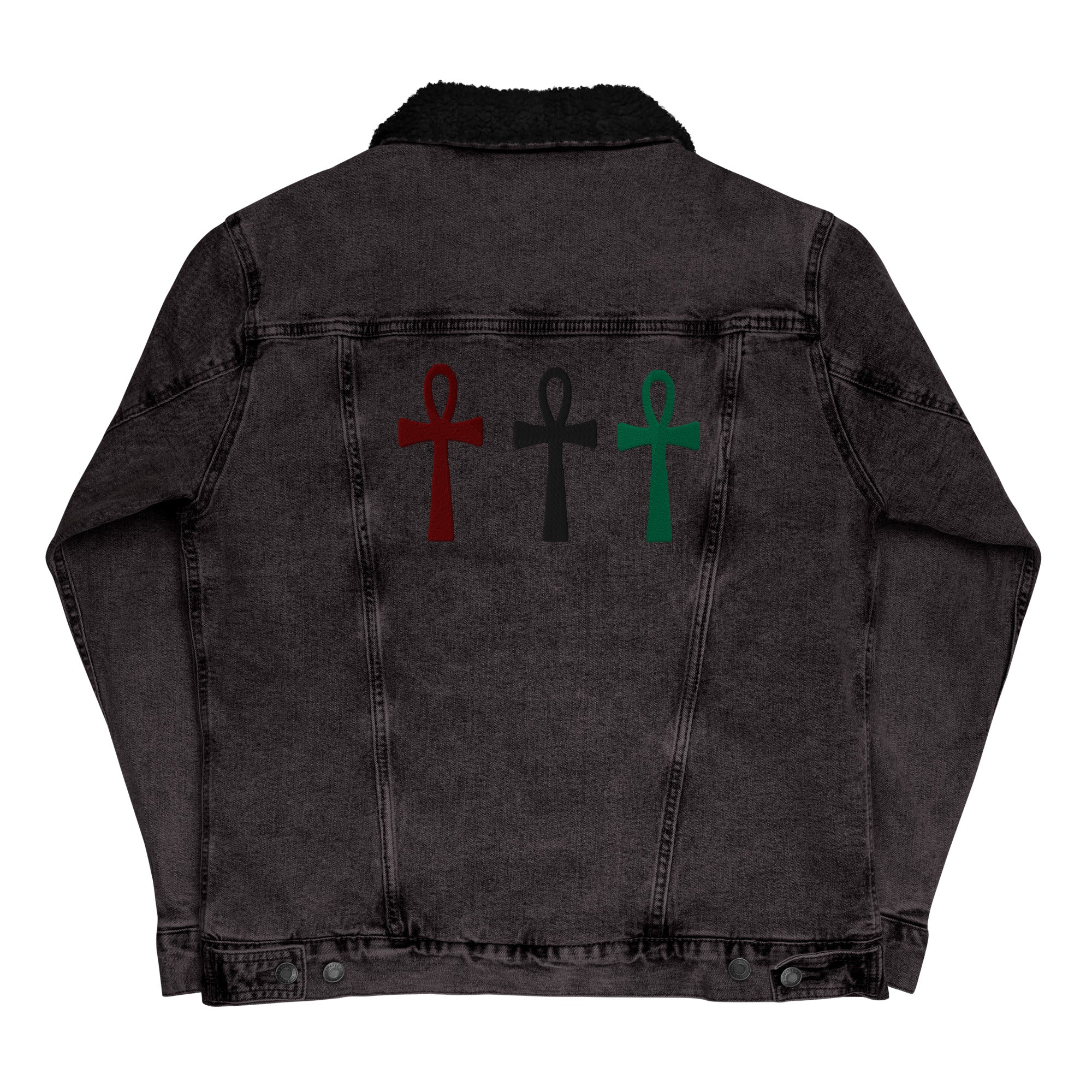 H & K Crown Ankh Black Denim Sherpa Jacket