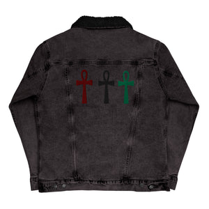 H & K Crown Ankh Black Denim Sherpa Jacket